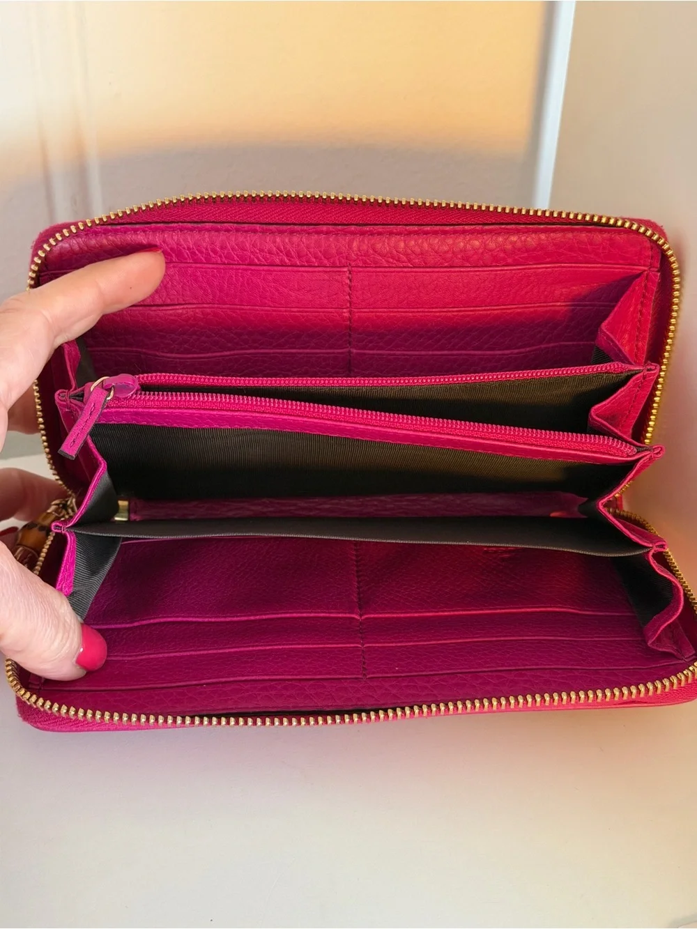 Gucci Bamboo Tassel Zip Around Wallet Pink Leather - Picture 10 of 13